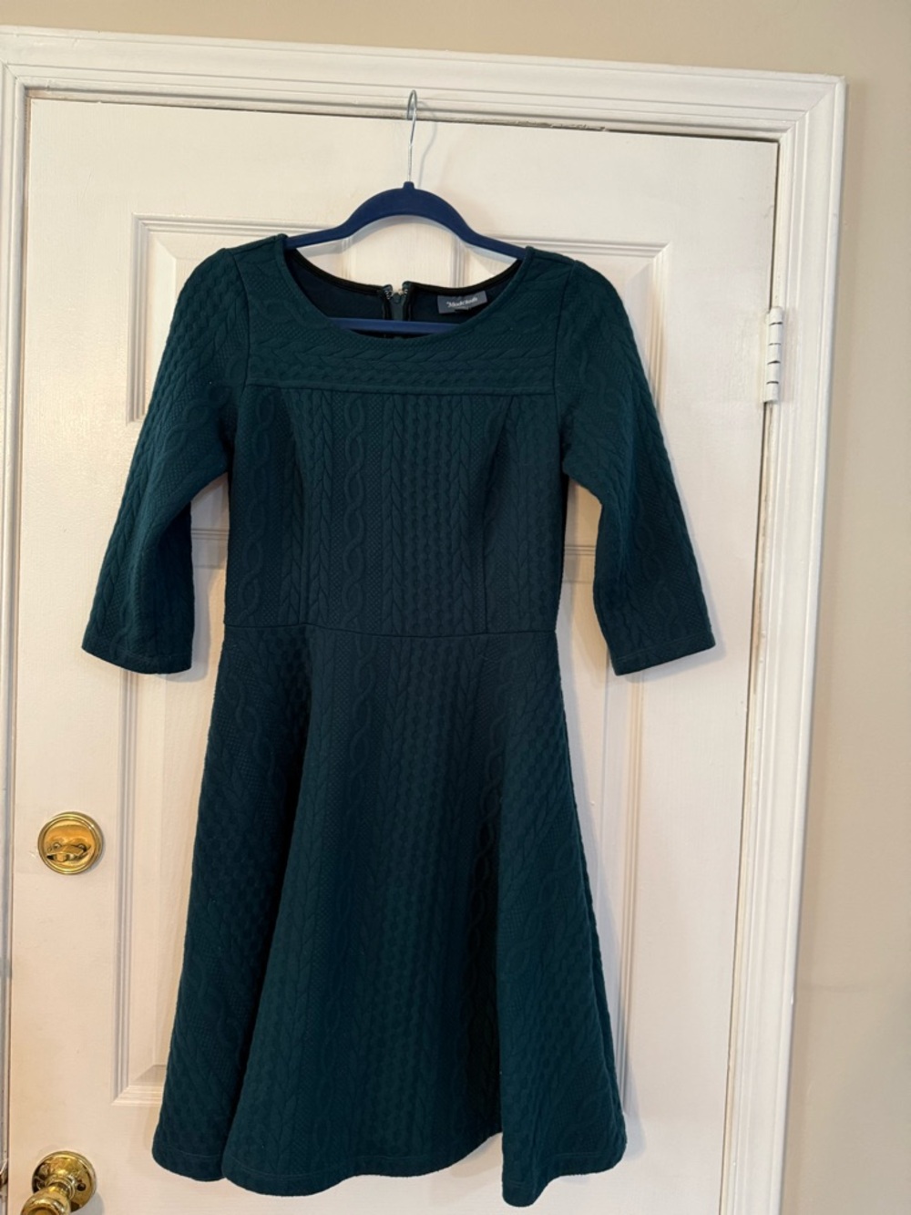 ModCloth Teal Cable-Knit Fit & Flare Dress
